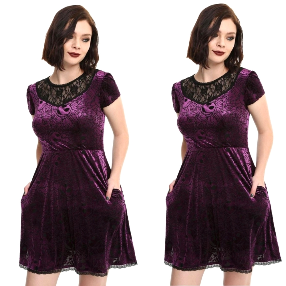 Hot Topic Disney The Nightmare Before Christmas Purple Web Burnout Dress, Size S